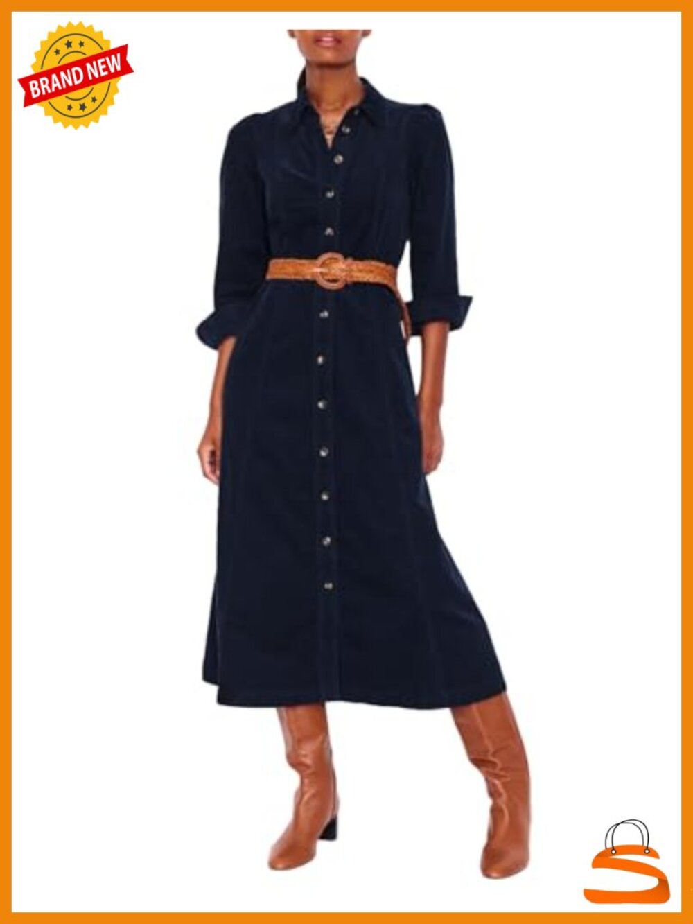 Corduroy Maxi Dress Button Down Shirt Dress with Belt Long Sleeve
